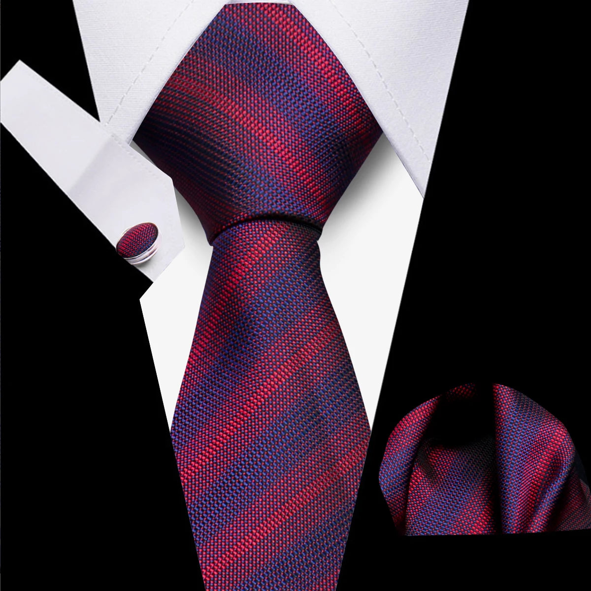 Classic Elegant Ties For Men Fashion Gifts Striped Solid Necktie Handchief Cufflink 3 Pcs Set Wedding Business Suit Accessories