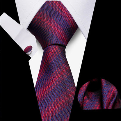 Classic Elegant Ties For Men Fashion Gifts Striped Solid Necktie Handchief Cufflink 3 Pcs Set Wedding Business Suit Accessories