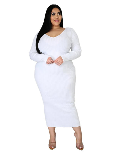 Ladies Knitted Sweater Dress Midi Dress Long Sleeves Chic and Elegant Plus Size Dresses for Women 4xl 5xl