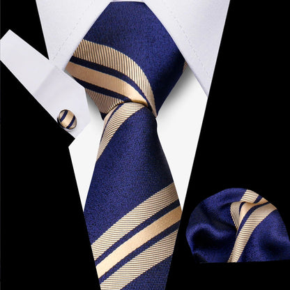 Classic Elegant Ties For Men Fashion Gifts Striped Solid Necktie Handchief Cufflink 3 Pcs Set Wedding Business Suit Accessories