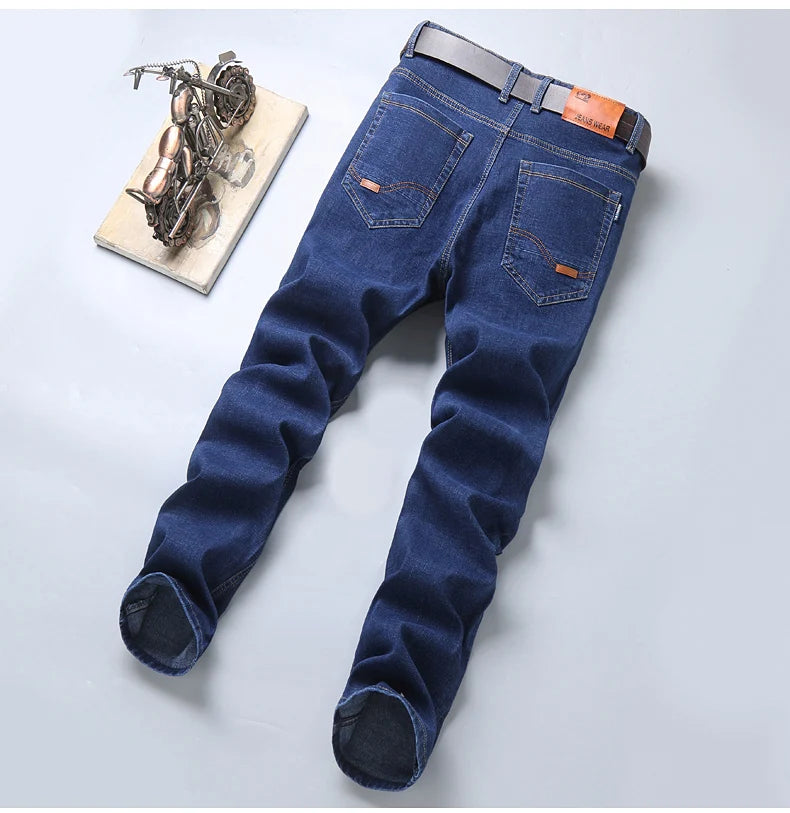 New Men Light Luxury Stretch Slim Fit Pants Comfortable Soft Business Fashion Straight Casual Denim Trousers Male Brand Clothing