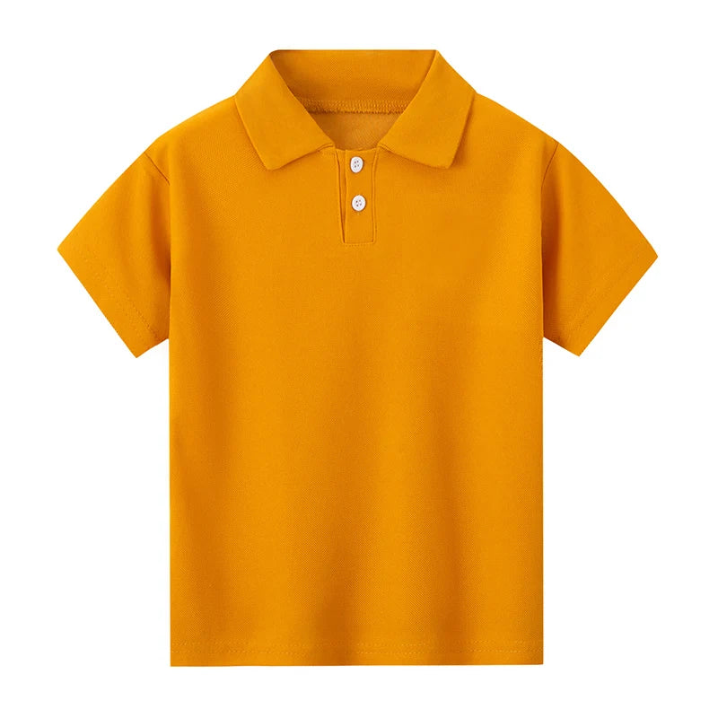 Children's solid color POLO shirt boy handsome fashion sports T-shirt girl lapel casual and comfortable half sleeve.