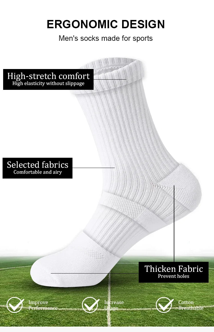 Mens Moisture Wicking Outdoor Hiking Work Cotton Socks Compression Cushion Crew Socks Leisure Men Black Socks 5 Pairs