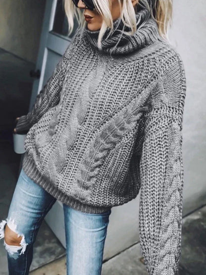 Women Knit Sweaters Full Sleeve Turtleneck Pullover Jumpers Casual Solid Sweater Thick Splice Lady Vintage Winter 2024