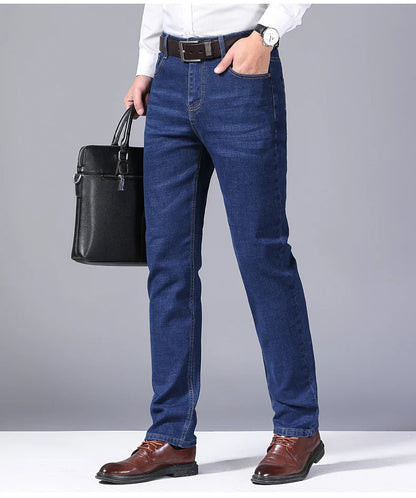 2024 NEW Men's Classic Style Casual Stretch Slim Jean Pants Male Brand Denim Trousers Black Blue Fashion Business Jeans