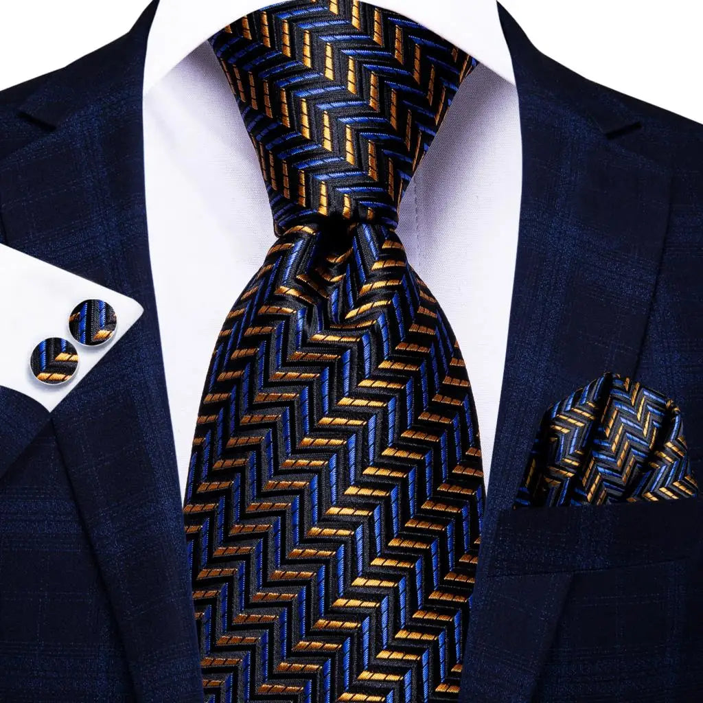 Hi-Tie Psialey Black Gold Silk Elegant Tie For Men Groom Wedding Men Necktie Pocket Square Cufflink Accessory Wholesale Designer