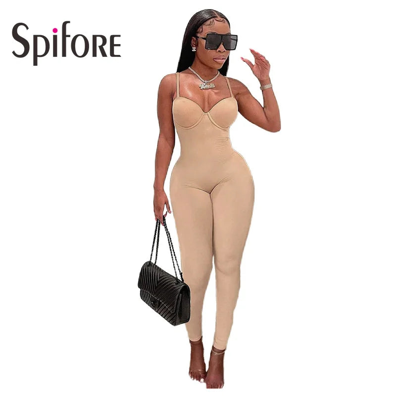 Spifore Sexy One Piece Women Jumpsuits For Party Club Pencil Pants Strapless Skinny Summer Rompers Black Streetwear Clothing