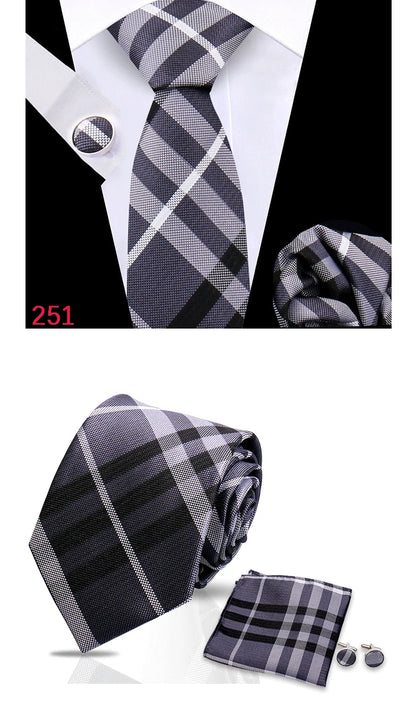 Luxury Plaid Tie For Mens Necktie Handkerchief Pocket Square Cufflinks Set Jacquard Woven Ties Wedding Business Accessories
