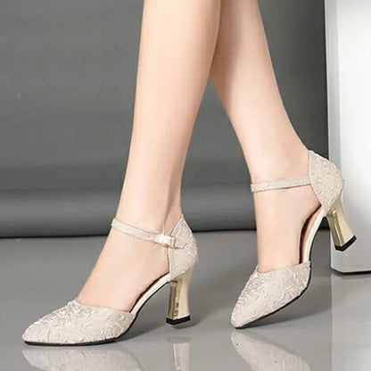 Women Cute Pointed Toe Black Buckle Strap High Heel Shoes Lady Casual Red Comfort Summer Stiletto Heels for Office & Party G6006