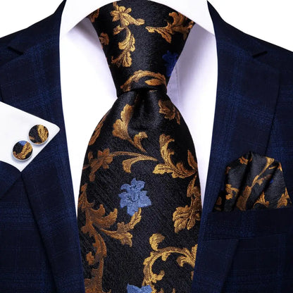 Hi-Tie Psialey Black Gold Silk Elegant Tie For Men Groom Wedding Men Necktie Pocket Square Cufflink Accessory Wholesale Designer