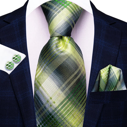 Hi-Tie Designer Silk Wedding Tie For Men Blue White Plaid Handky Cufflink Set Fashion Necktie For Men Business Party Wholesale