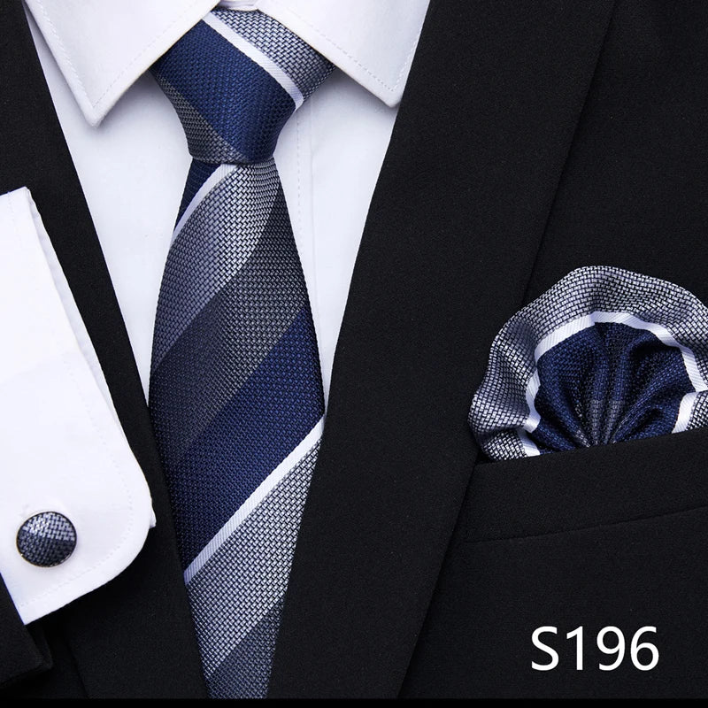 Hot Sale Holiday Gift Tie Pocket Squares Cufflink Set Necktie Dot Man Dark Grey Wedding Accessories Performance