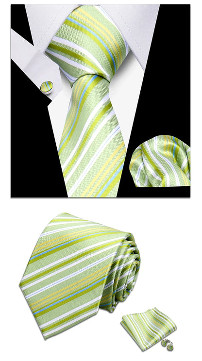 Classic Elegant Ties For Men Fashion Gifts Striped Solid Necktie Handchief Cufflink 3 Pcs Set Wedding Business Suit Accessories