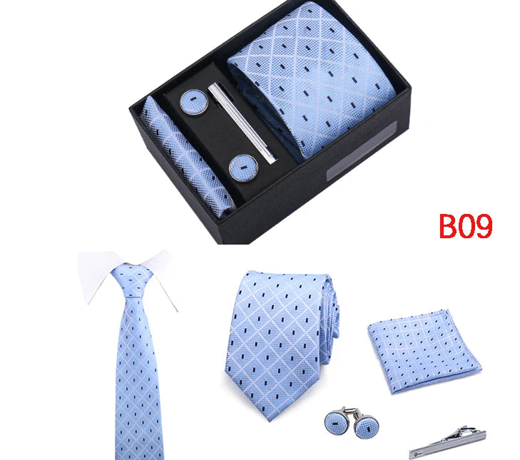 Ties Gift Box Brand Design Top Quality Jacquard Necktie Hanky Cufflink Set Tie Clip For Men Gravatas Business Wedding