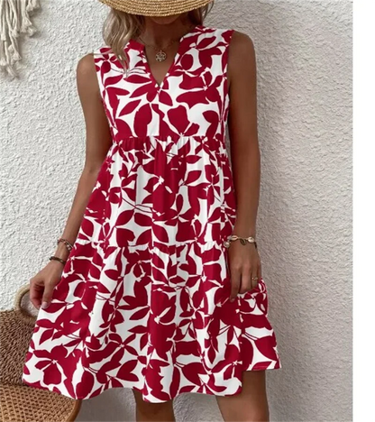 Spring and summer 2024 European and n Ladies Elegant Dress Bohemian fashion loose V-neck ruffle print dress