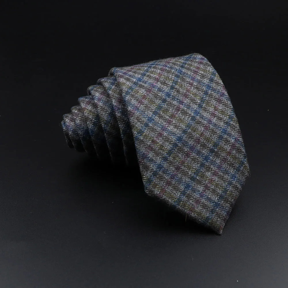 Men's Plaid Tie Cotton Black Grey Red Necktie Handmade Wool Narrow Collar Ties Wedding Business Party Suit Shirt Gift Accessory