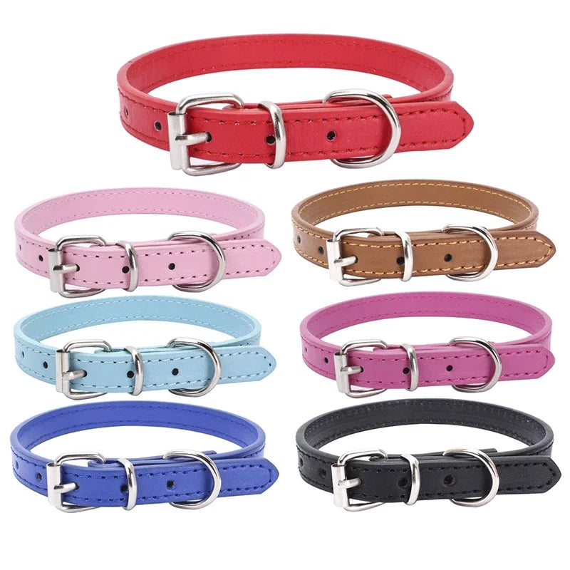 Personalized Leather Pet Collar - Adjustable with Alloy Buckle for Cats and Small Dogs