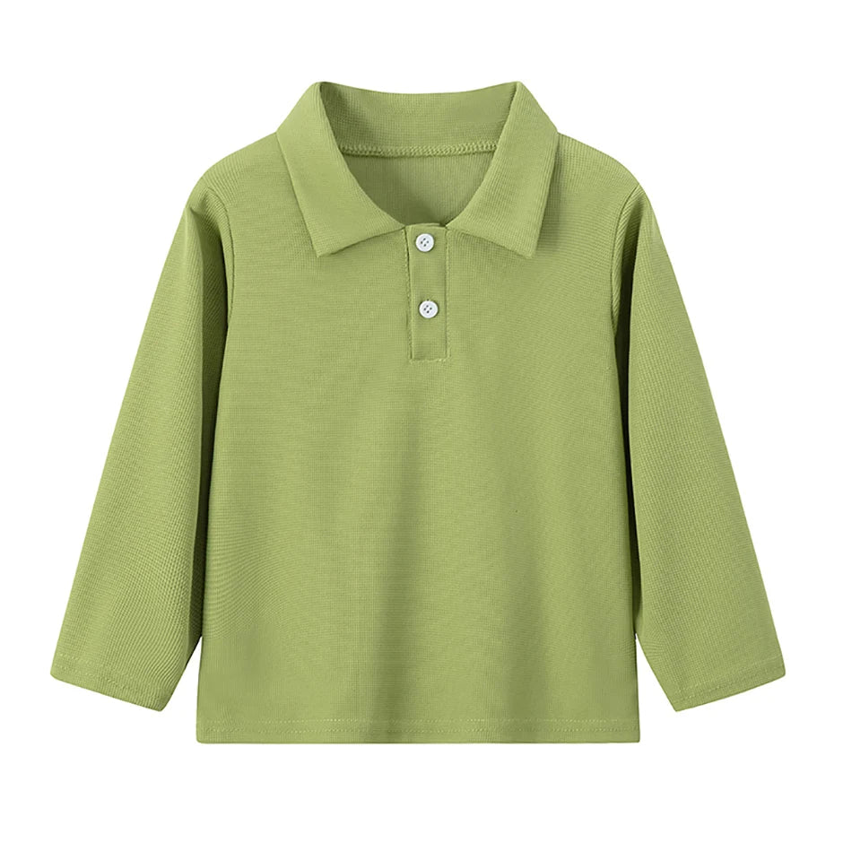 Children's solid color POLO shirt boy handsome fashion sports T-shirt girl lapel casual and comfortable half sleeve.