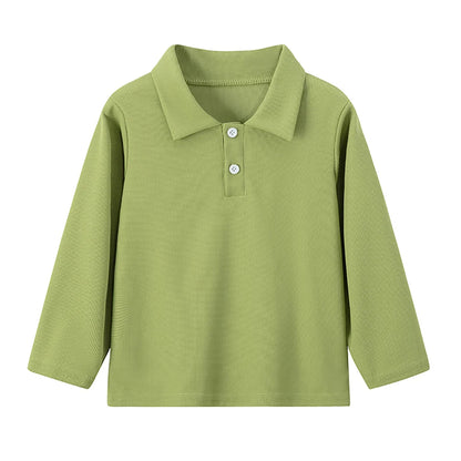 Children's solid color POLO shirt boy handsome fashion sports T-shirt girl lapel casual and comfortable half sleeve.