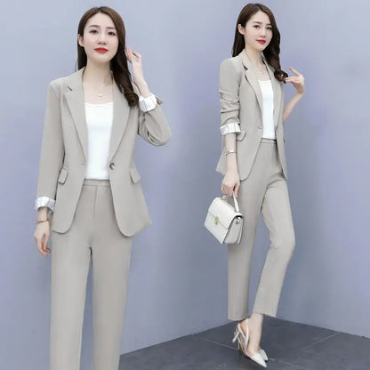 Women's 2025 Spring New Casual Blazers Jacket Matching Set Korean Elegant Chic Professional Suit Coat+Vest+Pants Three Piece