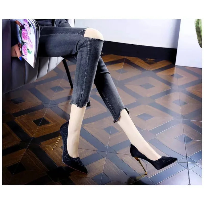 Fashion Banquet Sexy Stiletto High Heel Striped Pointed Women's Shoes New Thin Heel Shoes Shoes for Women Pumps Wedding