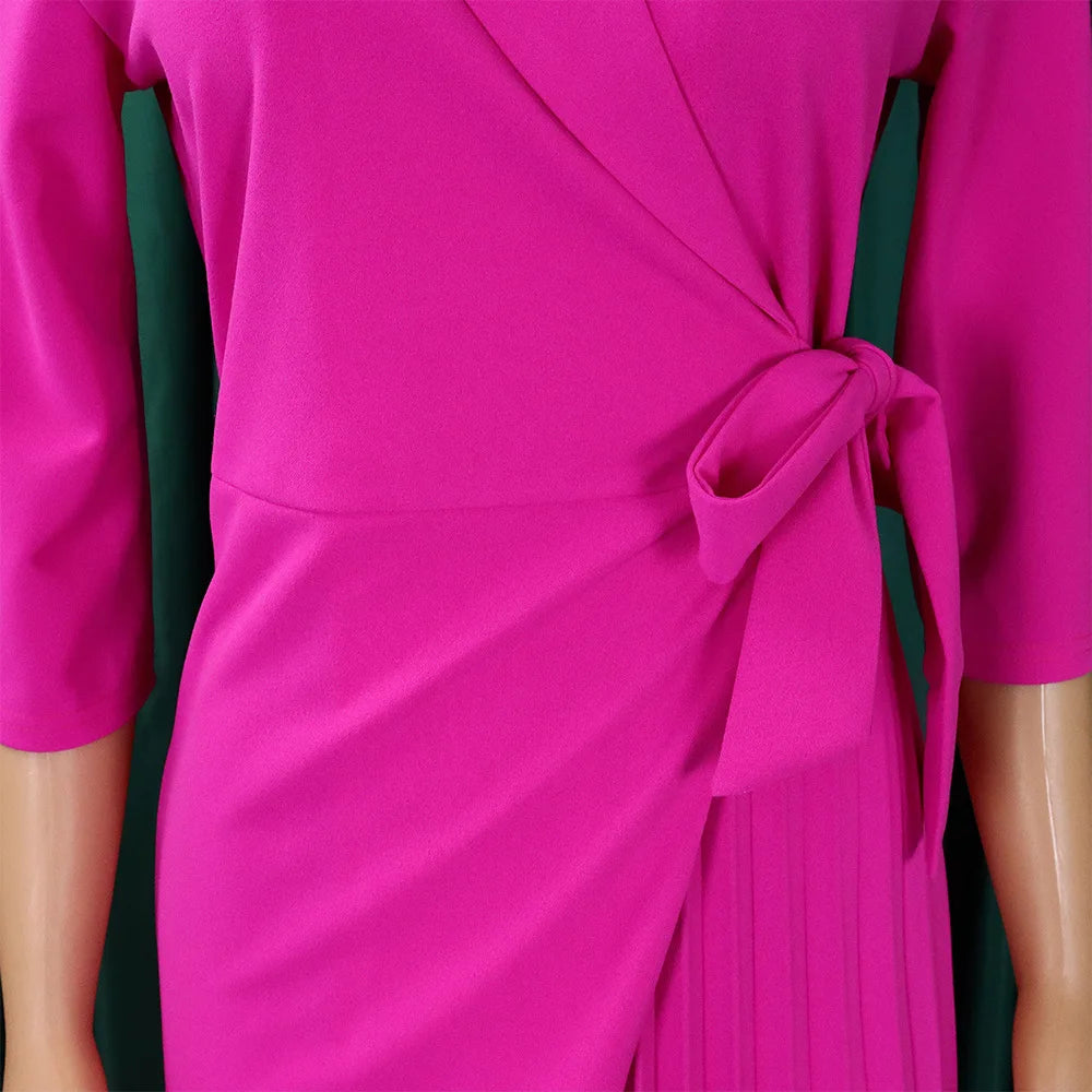 FairyShely 2025 Summer Solid Plus Size Folds Dress Women Long Sleeve Large Big Dresses Lady Belt Party Tight Curvy Short Dress