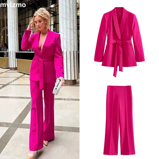 Office Ladies Solid Colour Suit Suit Women's Long Sleeve V-Neck Pleated Suit + High Waisted Wide Leg Trousers 2024 Fashion Suit