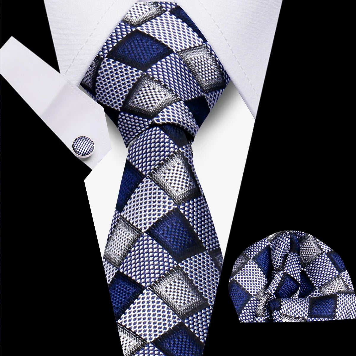 Classic Elegant Ties For Men Fashion Gifts Striped Solid Necktie Handchief Cufflink 3 Pcs Set Wedding Business Suit Accessories