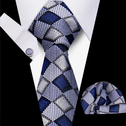 Classic Elegant Ties For Men Fashion Gifts Striped Solid Necktie Handchief Cufflink 3 Pcs Set Wedding Business Suit Accessories