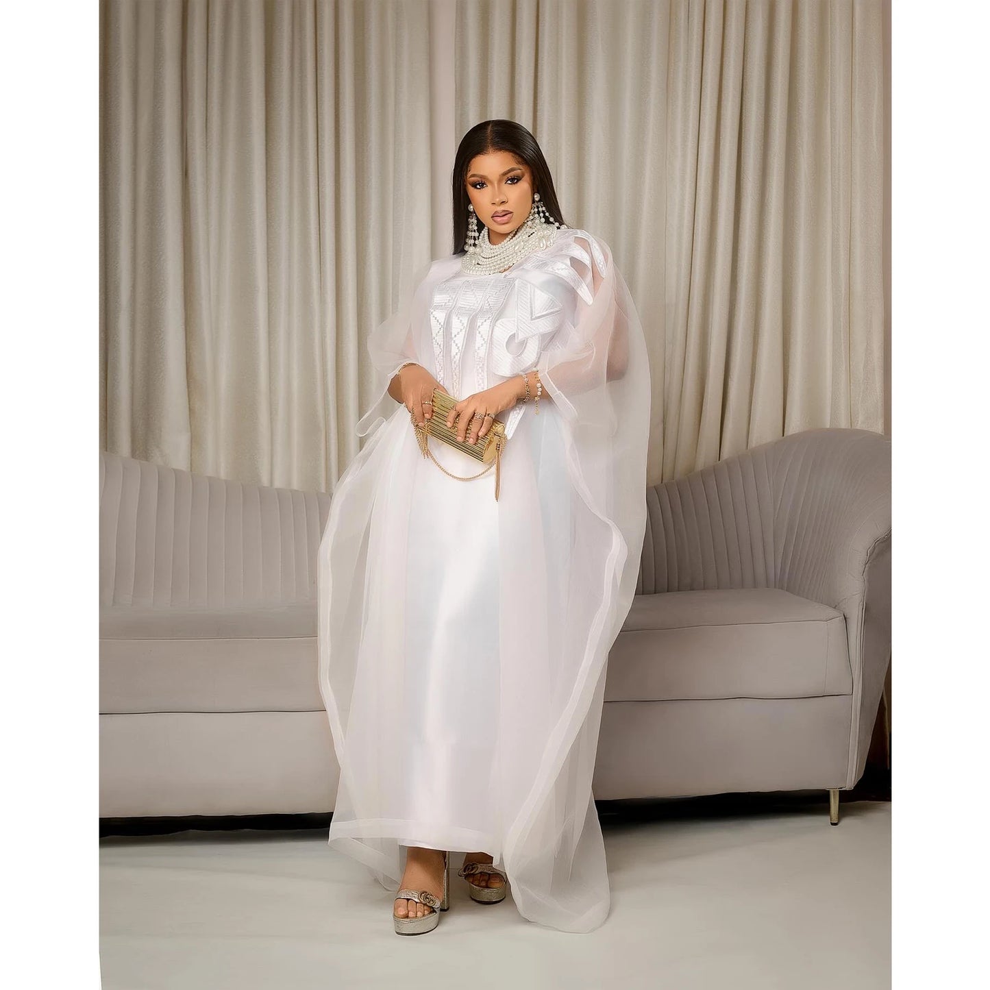 African Attire For Women White Abaya Embroidery Plus Size Elegant Dress