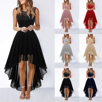 Europe America 2025 Spring Summer Dress for Women Clothing New Hollow Solid Chiffon Dress Dinner Lace Dresses Women A-line Skirt