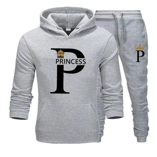 Prince Princess Print Couples Hoodie Set Men Women Unisex Sweatshirt Sweatpant Suit Lover Hoody Jogging Streetwear Tracksuit