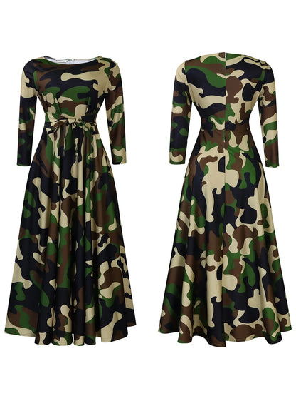 Women's 2024 Autumn New Style Fashionable Elegant Temperament Fashionable Printed Strap Waist Large Skirt Large Size Dress