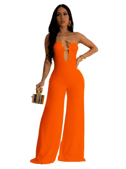 Summer Sexy Backless Women's Jumpsuit Fashionable Slim Fit Elegant Package hip Wide Leg Long Pants Female Party Jumpsuit 2025