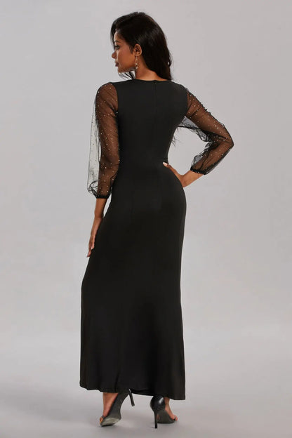 Mesh Patchwork Dress Womens Fashion Round Neck Long Sleeve Slim Elegant Dress Women