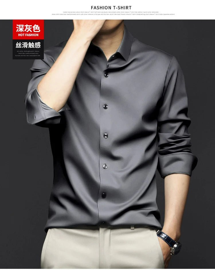 6XL Large High Quality Formal Dress Autumn and Winter Men's Long Sleeve Pure White Shirt Non iron Business Casual Ice Silk