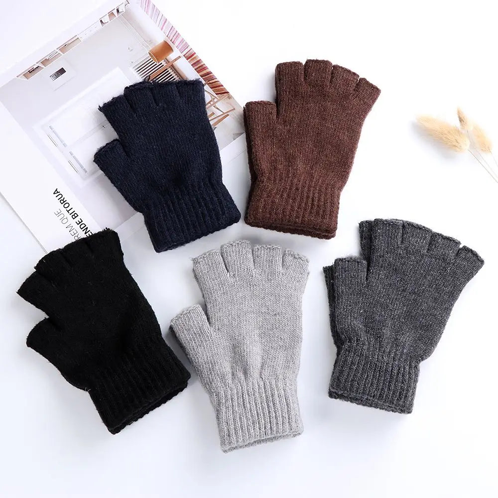 Unisex Half Finger Gloves Winter Warm Wool  Knitted Fingerless Gloves Cashmere Stretchy Typing/Texting Gloves for Women and Men