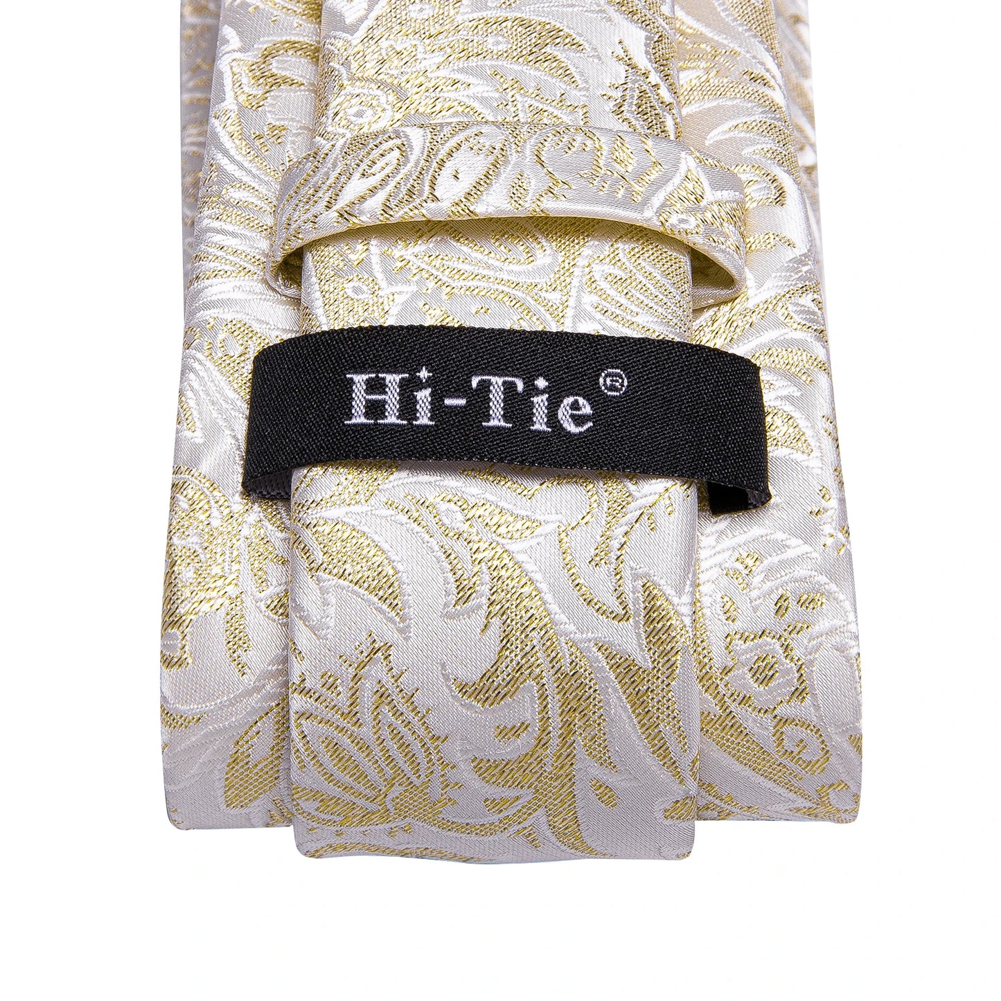 Hi-Tie Champagne Gold-color Silk Mens Elegant Ties Fashion Mens Necktie Pocket Square Cufflinks Set Business Party Wedding