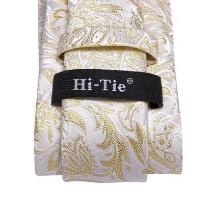 Hi-Tie Champagne Gold-color Silk Mens Elegant Ties Fashion Mens Necktie Pocket Square Cufflinks Set Business Party Wedding