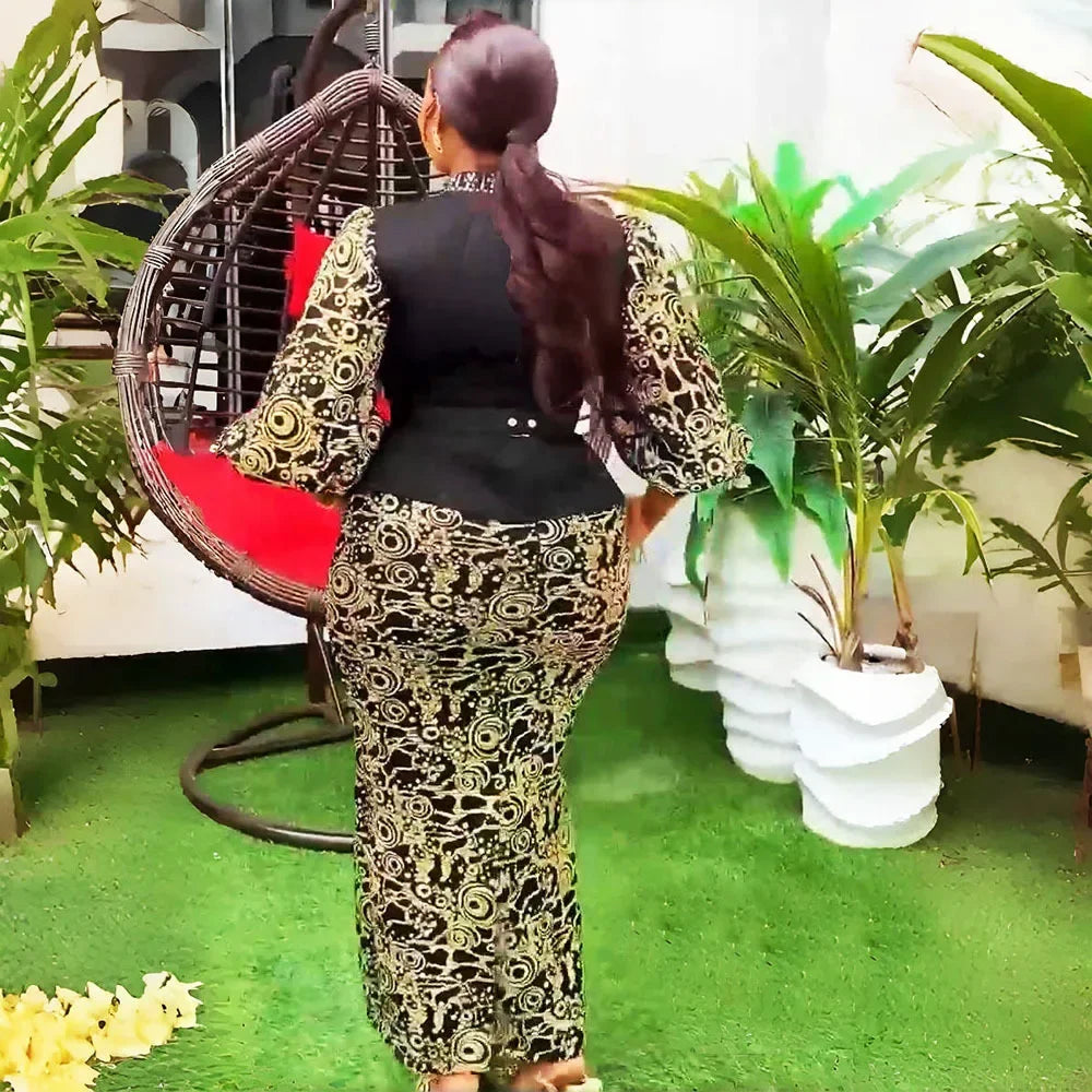 2025 African Party Evening Wedding Dresses for Women Spring African Half Sleeve Diamond Polyester Long Maxi Dresses Outfits