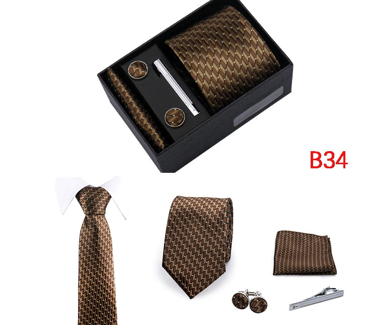 Ties Gift Box Brand Design Top Quality Jacquard Necktie Hanky Cufflink Set Tie Clip For Men Gravatas Business Wedding