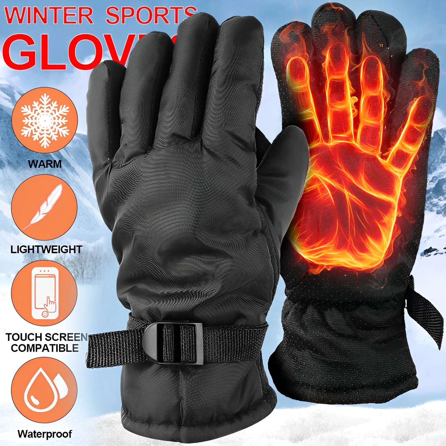 Outdoor Ski Gloves Waterproof Gloves with Touchscreen Function Thermal Snowboard Gloves Warm Motorcycle Snow Gloves Men Women