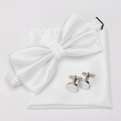 Multicolor Bowtie Pocket Square Cufflinks Sets Classic Solid Color  Bowtie Wedding Party Formal Gift Plaids Adjust Neck Bow Tie