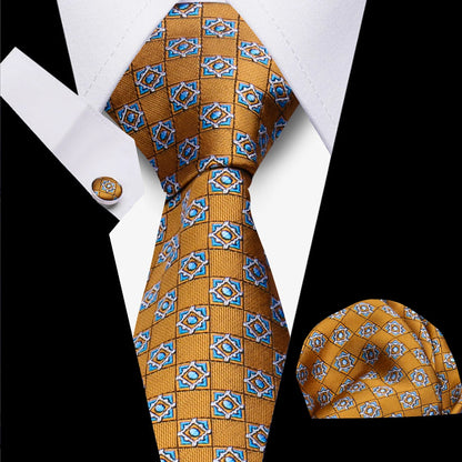 Classic Elegant Ties For Men Fashion Gifts Striped Solid Necktie Handchief Cufflink 3 Pcs Set Wedding Business Suit Accessories