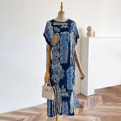 New Spring and Summer Dresses For Women Elegant Printed Silk Muslim Lady Kaftan Beach Sun Protection Seaside Holiday Dress
