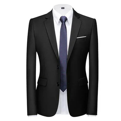 New Men Pure Colour Business Social Office Suit Slim Fit Jacket Fashion Simple Groom Wedding Tuxedo Dress Blazers Coats