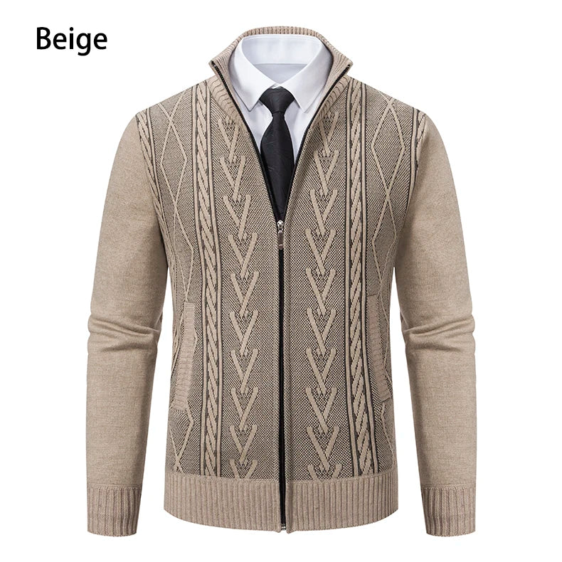 Thickened jacket men's autumn and winter warm trend line stand collar knitted cardigan sweater coat