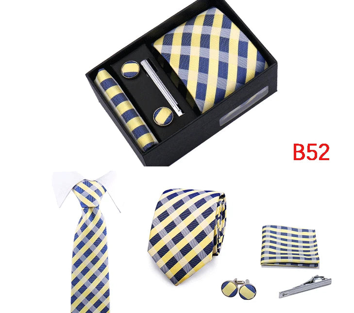 Ties Gift Box Brand Design Top Quality Jacquard Necktie Hanky Cufflink Set Tie Clip For Men Gravatas Business Wedding