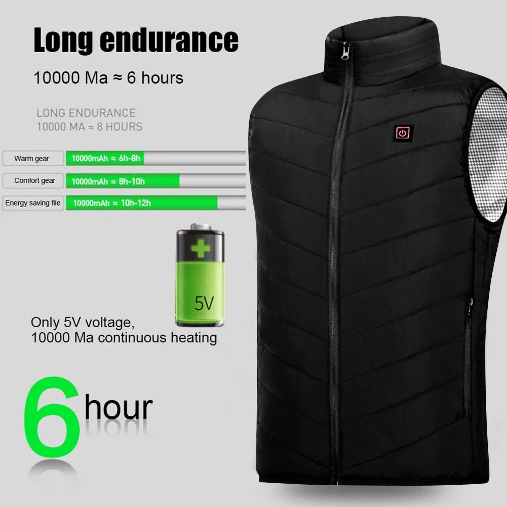 Unisex Heated Vest 9 Area Heating Thermal Jacket USB Electric Heating Vest Men Women Smart Headed Waistcoat for Outdoor Camping