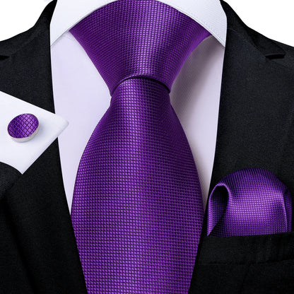 Men's Ties Solid Pink Blue Green Purple Wedding Party Accessories Groom Necktie Handkerchief Cufflinks Gift for Husband